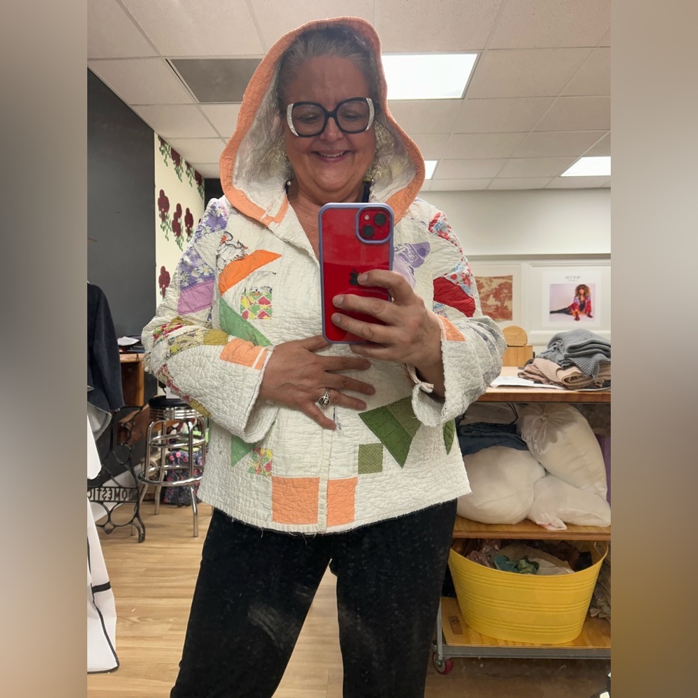 1930’s-40’s Feed Bag Hooded Quilt Jacket
